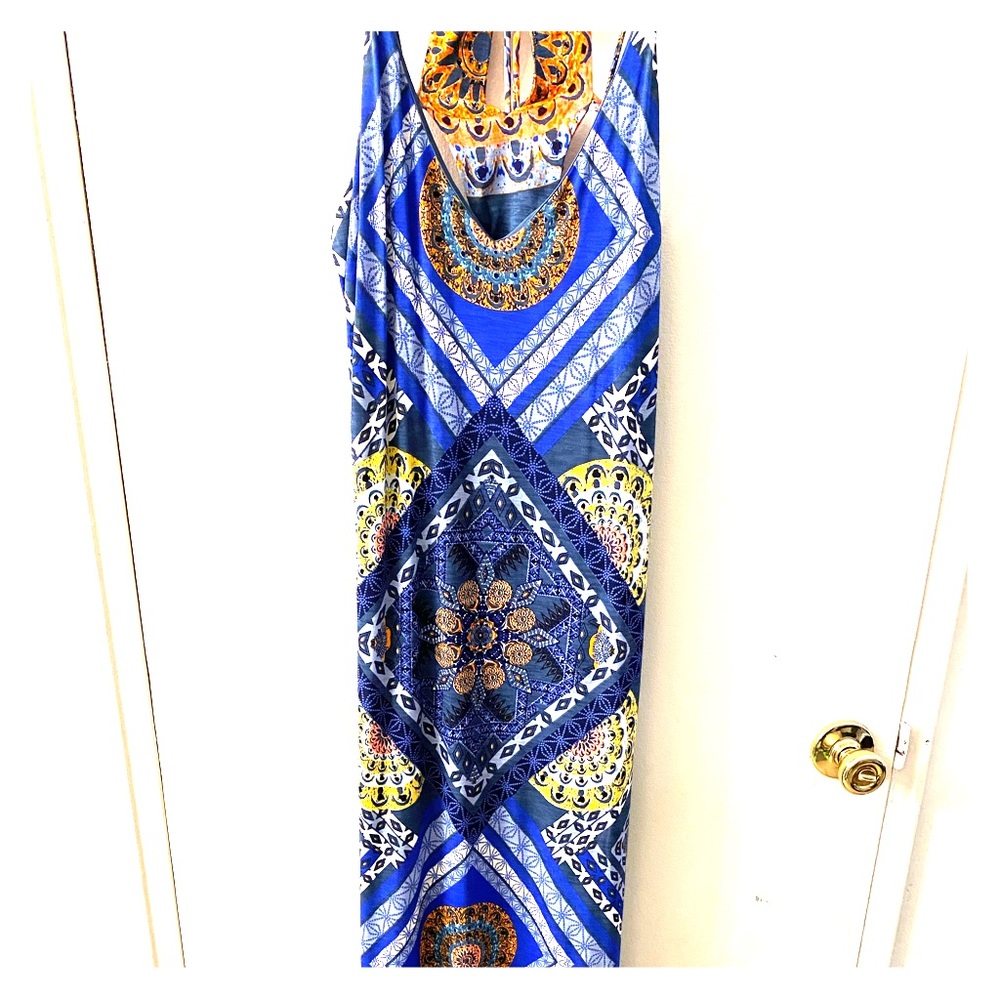 Boho print stretch maxi dress sz lrg